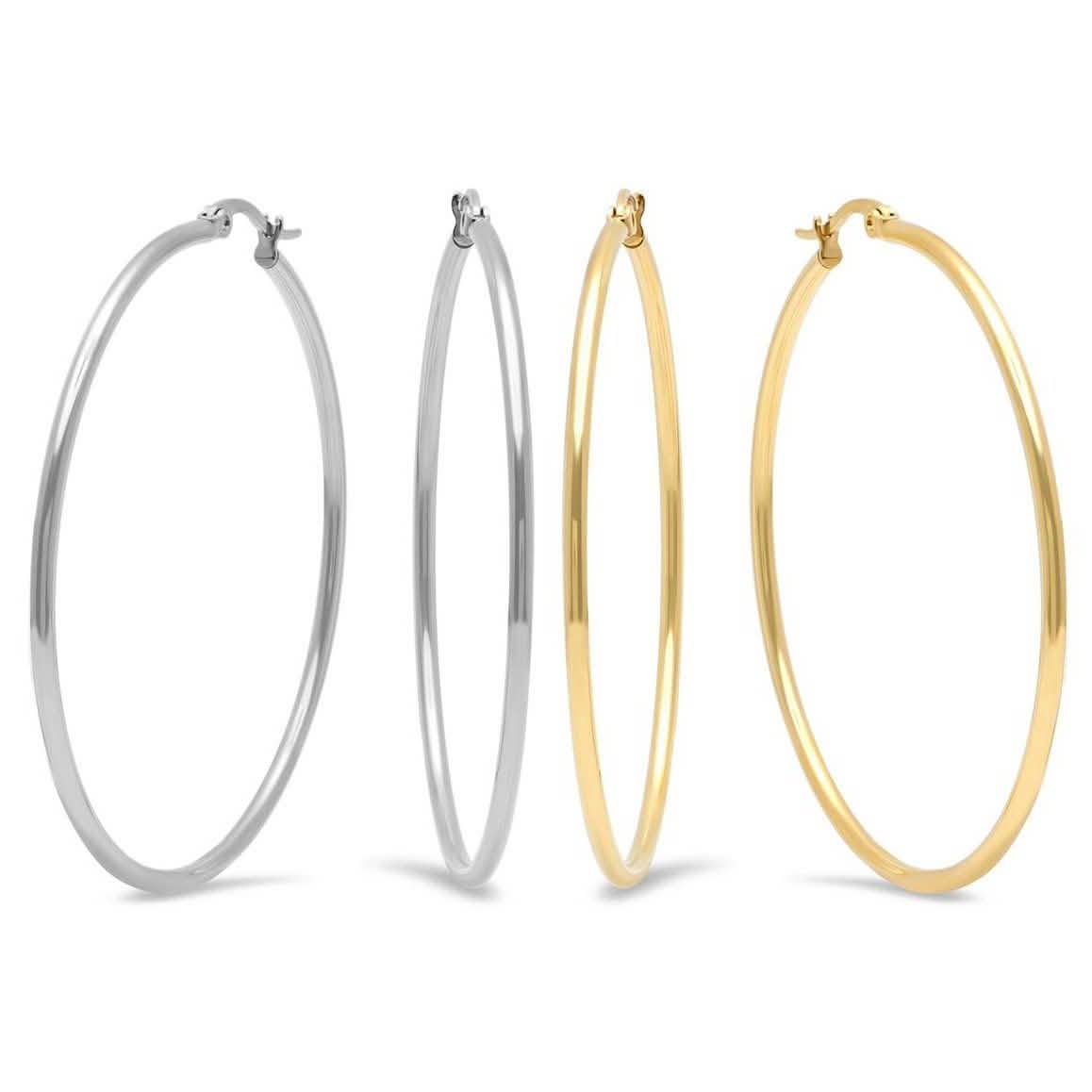 2-Pairs: Stainless Steel 50mm Hoop Earring Set DailySale