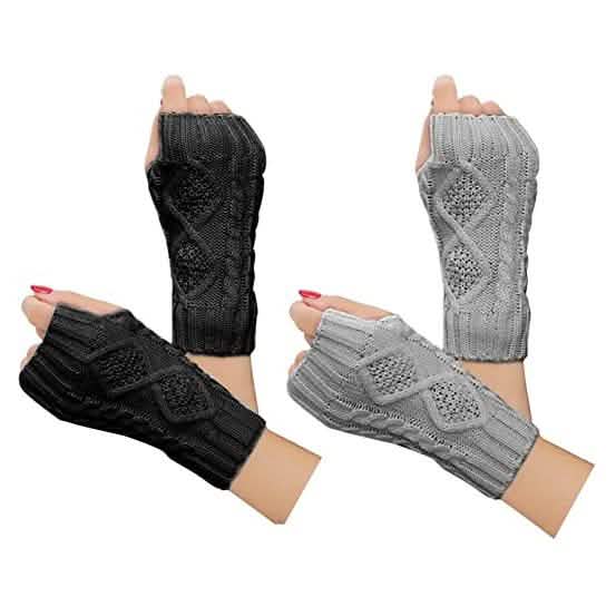 2-Pairs: Women's Winter Warm Knit Fingerless Gloves DailySale