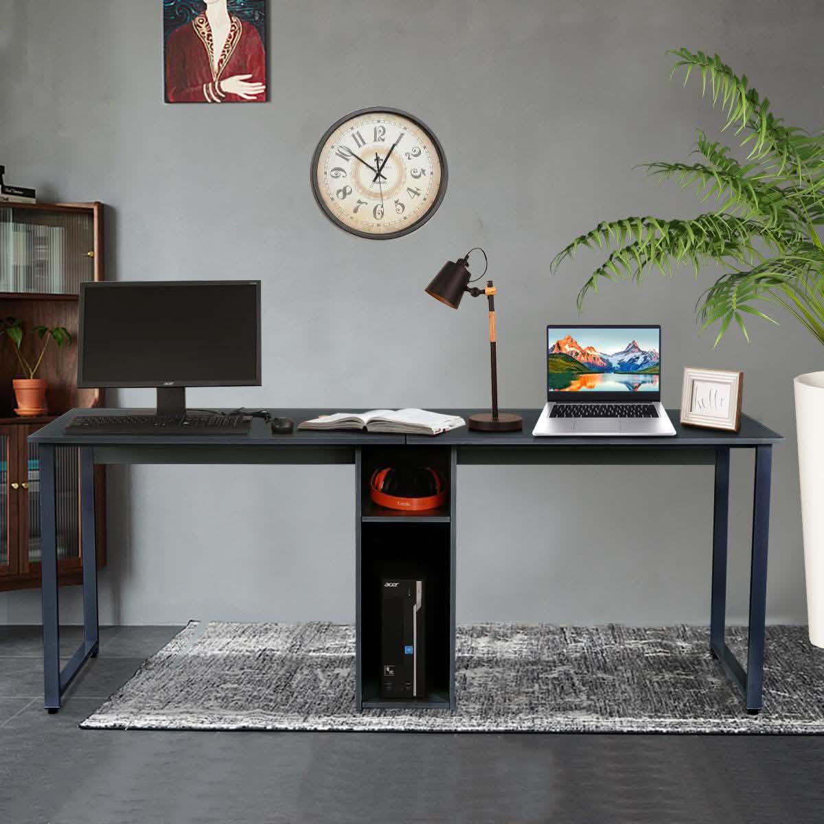 2-Person Metal Desk with Open Shelves DailySale
