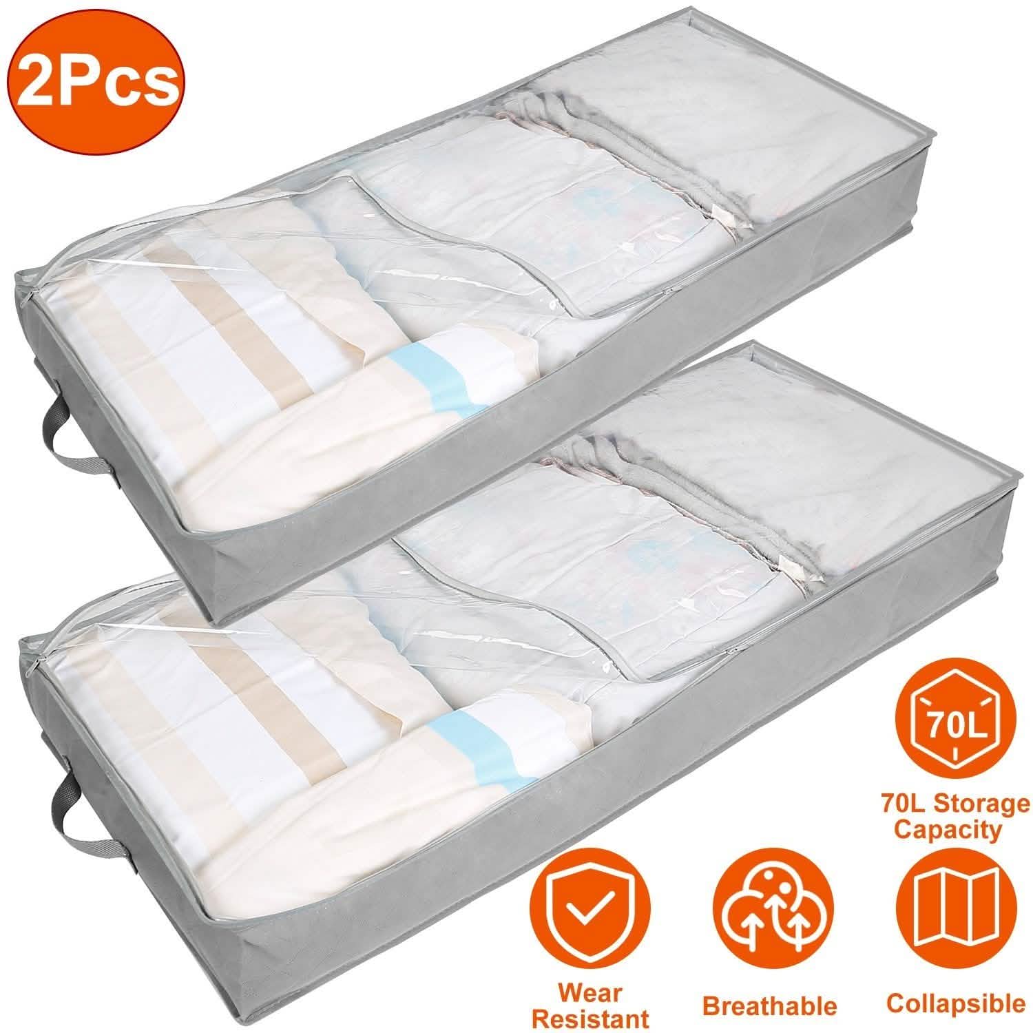 2-Piece: 70L Foldable Underbed Clothes Moisture Proof Zipped Organizer DailySale