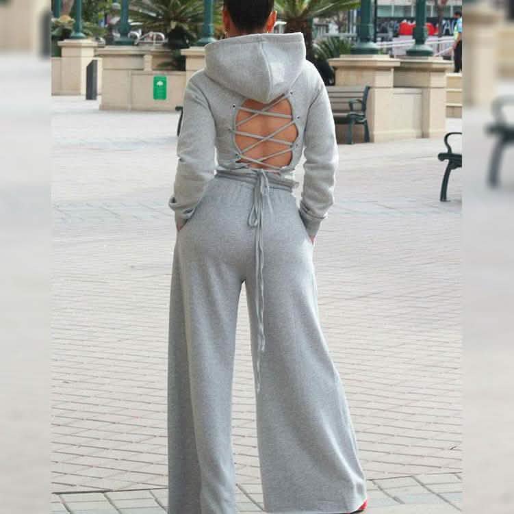2-Piece: Drawstring Open Back Loose Trouser Legs Suit DailySale