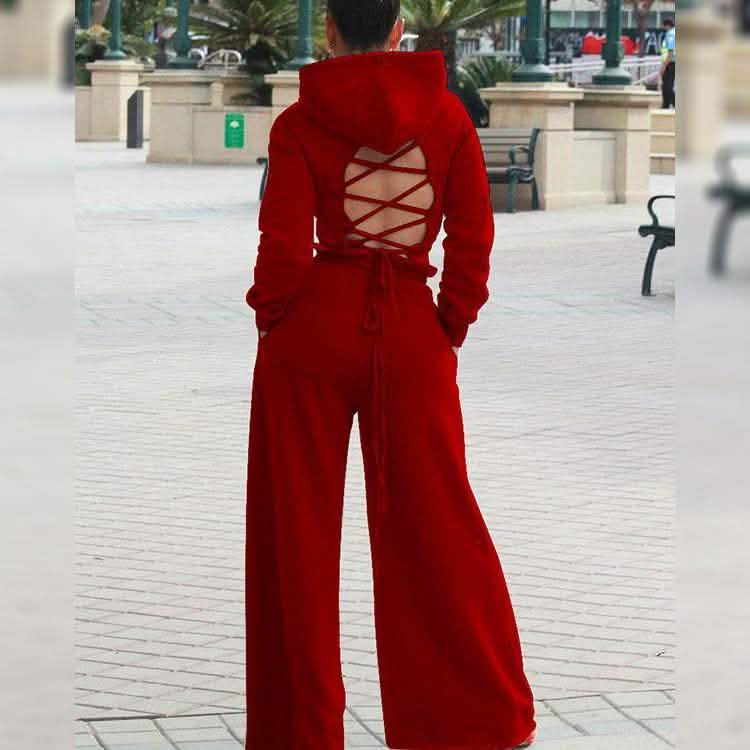 2-Piece: Drawstring Open Back Loose Trouser Legs Suit DailySale