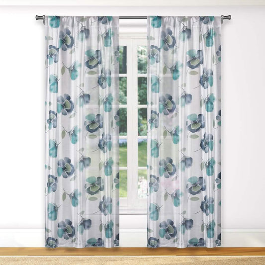 2-Piece: Floral Semi-Sheer Window Curtain Panel Set DailySale