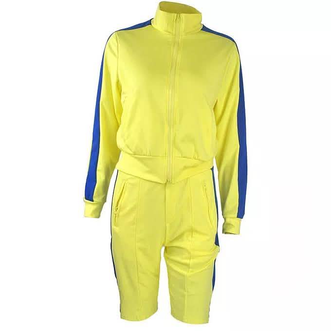 2-Piece: Lapel Neck Zipper Color Matching Long Sleeve Fleece Sport Casual Shorts DailySale