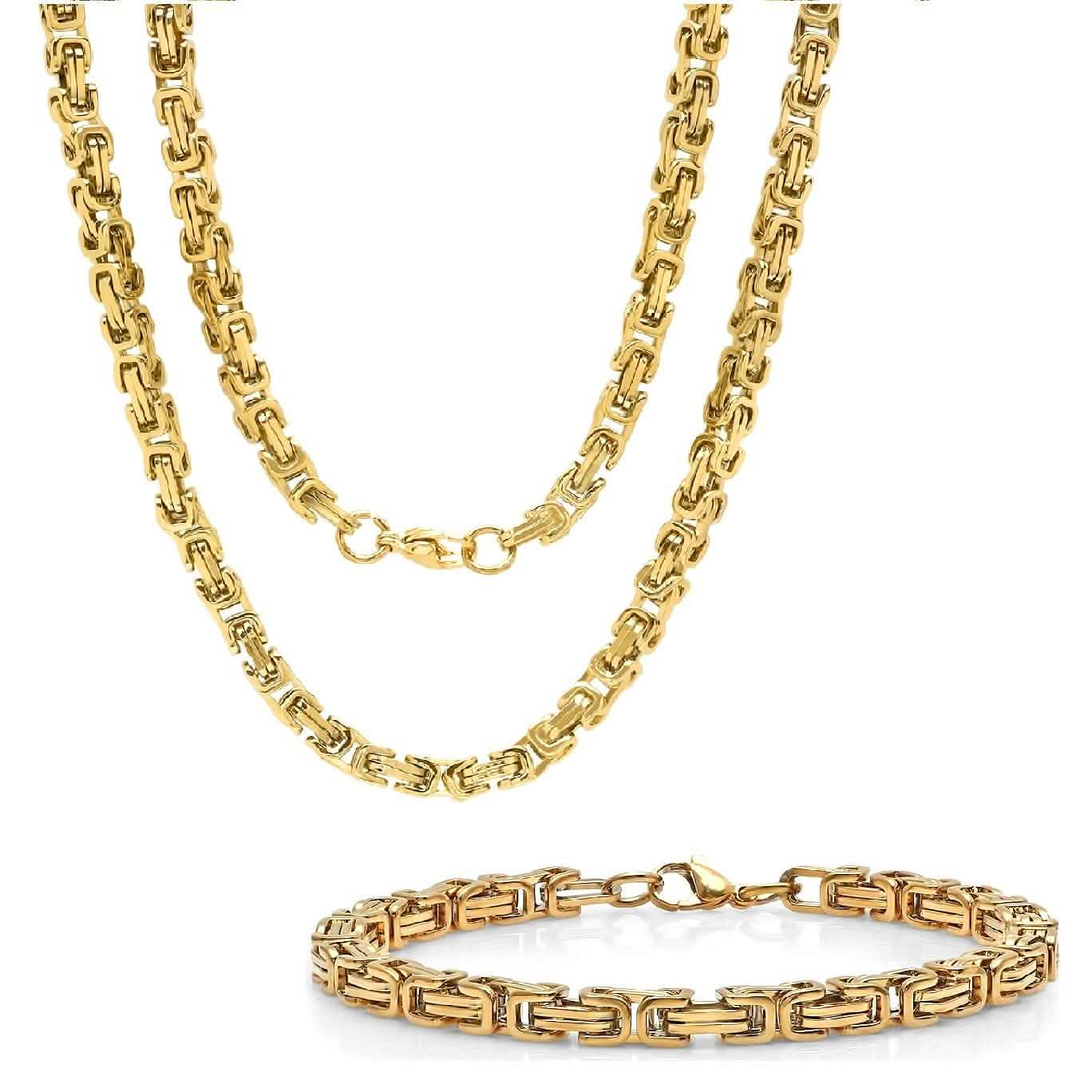 2-Piece: Men's 18k Gold Plated Stainless Steel by Zantine Necklace and Bracelet Set DailySale