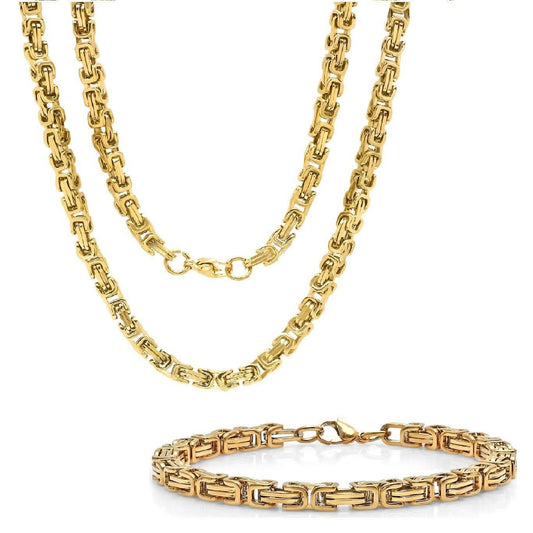 2-Piece: Men's 18k Gold Plated Stainless Steel by Zantine Necklace and Bracelet Set DailySale