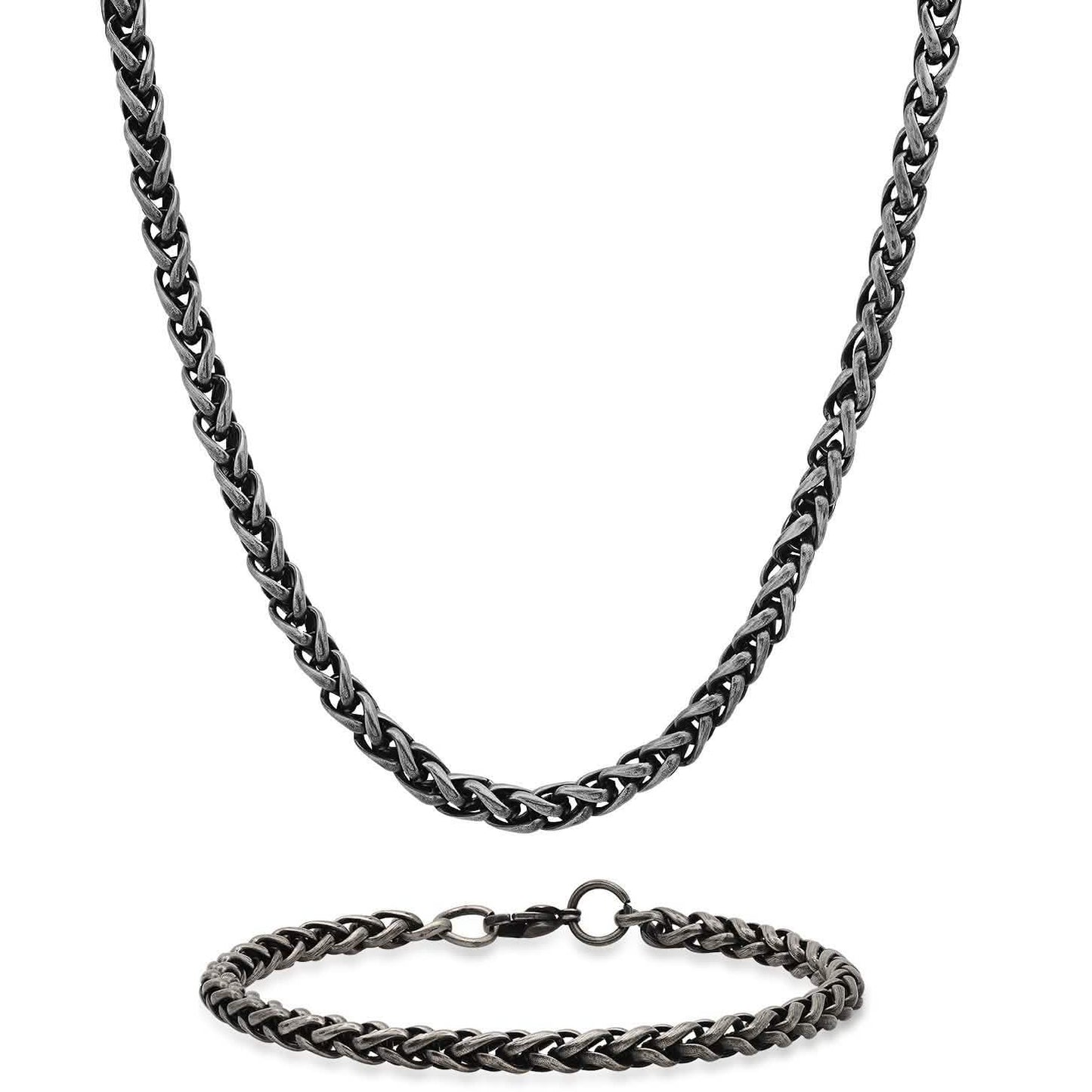 2-Piece: Men's Oxidized Stainless Steel Wheat Chain Necklace and Bracelet Set DailySale