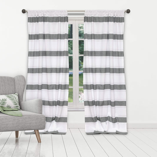 2-Piece Set: 100% Cotton Striped Pole Top Window Curtain Panel Pair DailySale