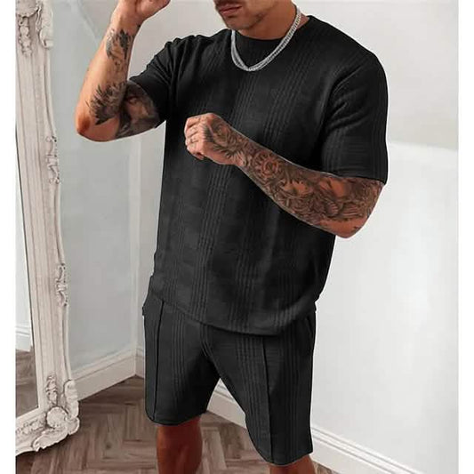 2-Piece Set: Crew Neck Striped Athleisure Short Sleeve DailySale