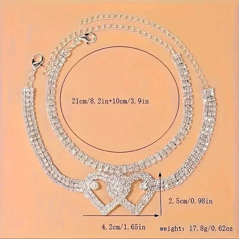 Double Love Heart Rhinestone Chain Anklet Set DailySale