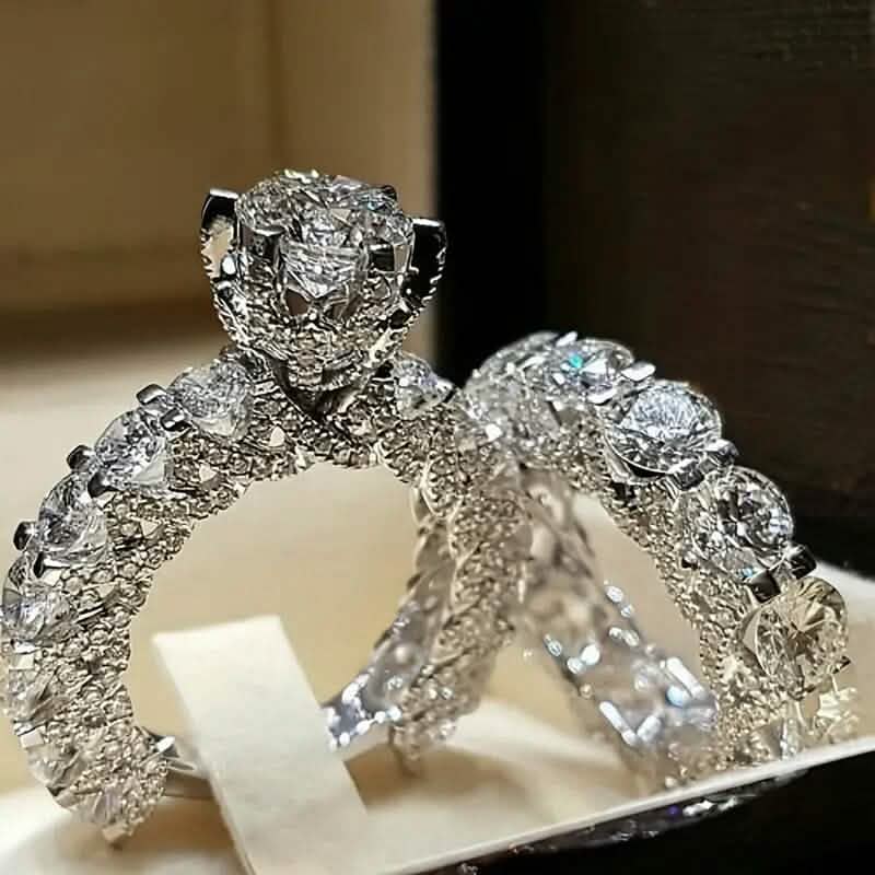 2-Piece Set: Fashionable Engagement Rings Adorned with Full Rhinestones DailySale