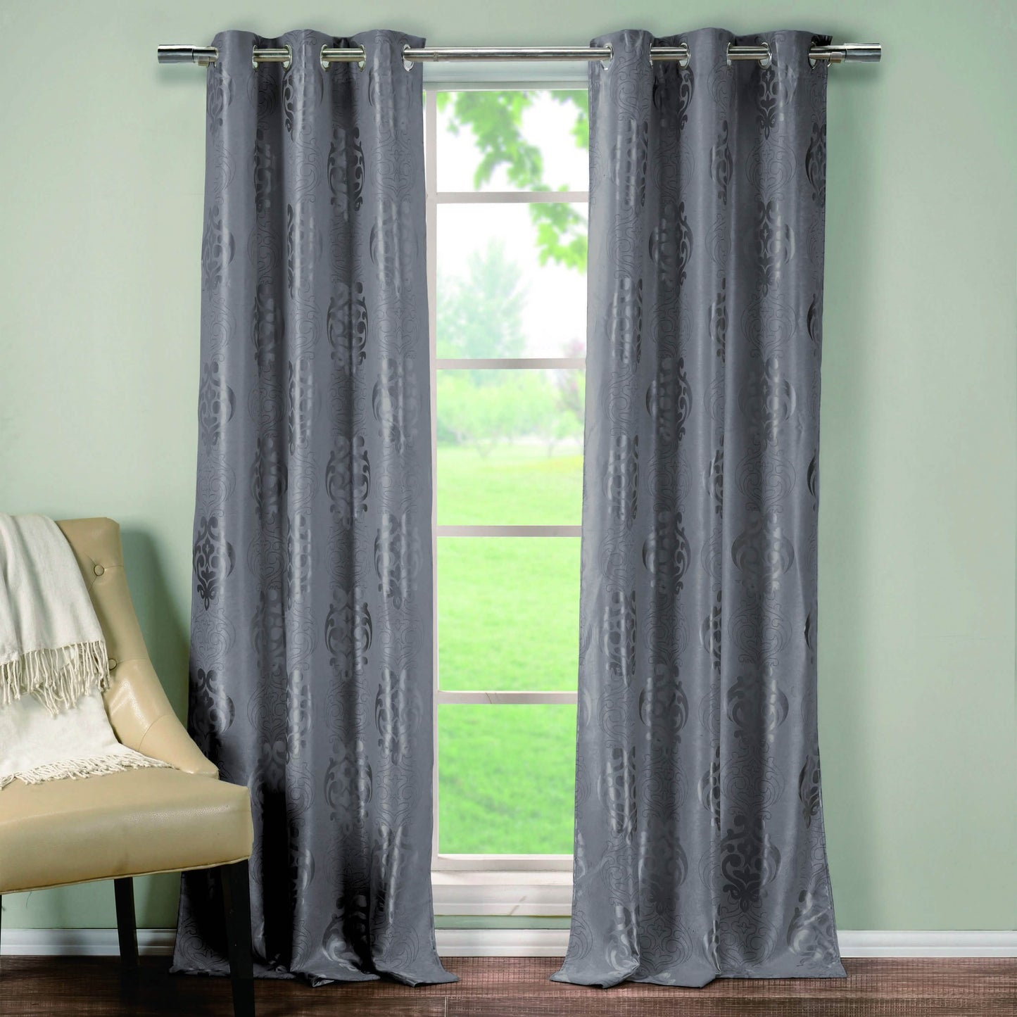 2-Piece Set: Heavy Medallion Print Insulated Blackout Grommet Window Curtain Set DailySale