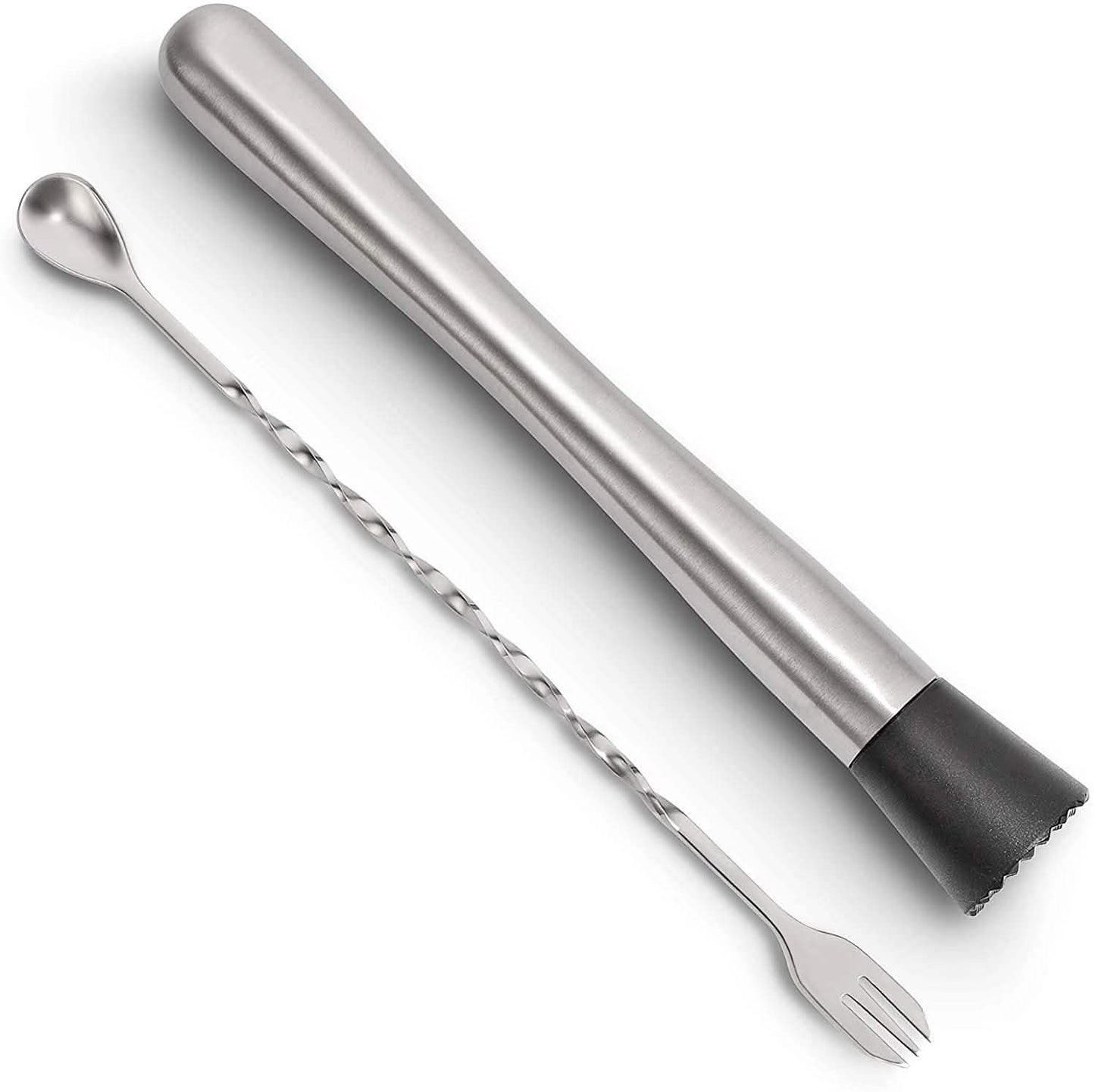 2-Piece Set: Hiware 10 Inch Stainless Steel Cocktail Muddler and Mixing Spoon Home Bar Tool Set DailySale