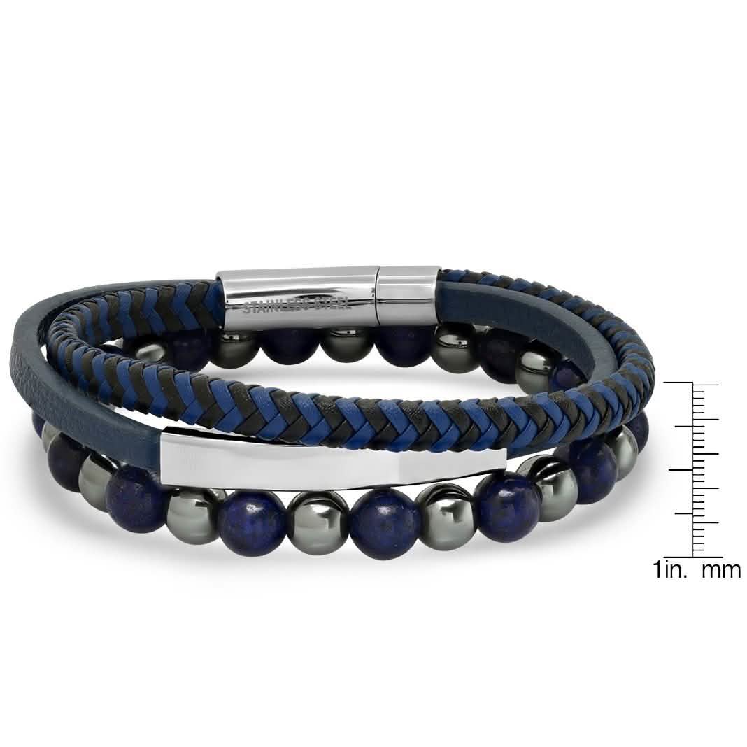 2-Piece Set: Men's Leather/Stainless Steel and Lapis/Hematite Beaded Bracelets DailySale