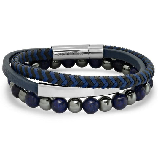 2-Piece Set: Men's Leather/Stainless Steel and Lapis/Hematite Beaded Bracelets DailySale