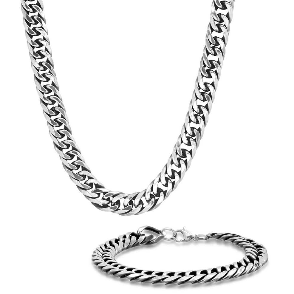 2-Piece Set: Men's Stainless Steel Cuban Link Chain Bracelet and Necklace DailySale