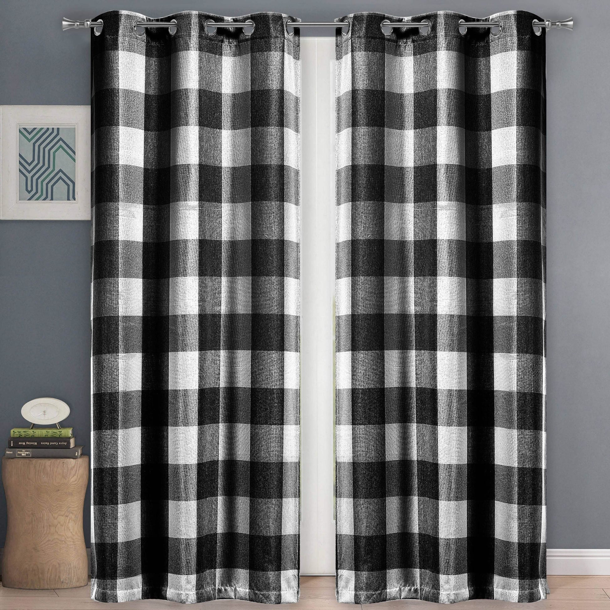 2-Piece Set: Plaid Heavy Blackout Thermal Grommet Window Curtain Pair Pane DailySale