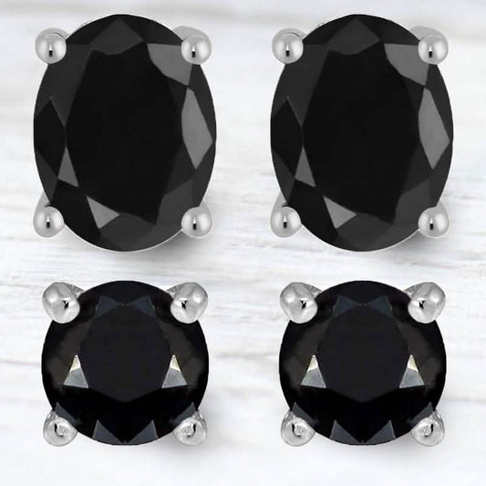 2-Piece Set: Sterling Silver Black Sapphire Studs DailySale