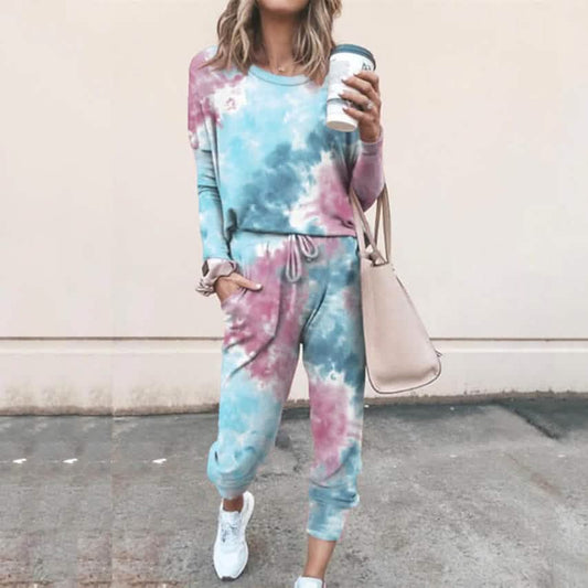 2-Piece Set: Women's Basic Tie Dye Sweatshirt Tracksuit Pants Sets DailySale
