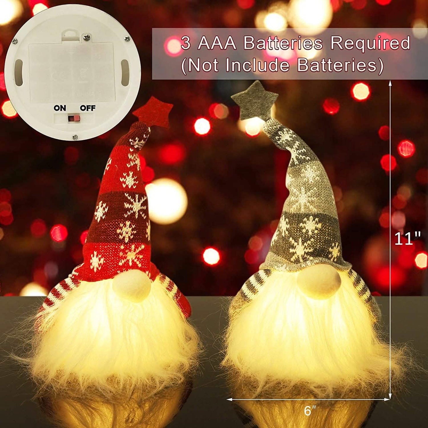 2-Pieces: 11" Lighted Christmas Gnome Santa DailySale
