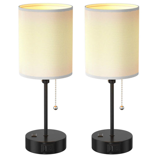 2-Pieces: Bedside Lamps 3 Color Modes USB C+A AC Output Ports Pull Chain DailySale