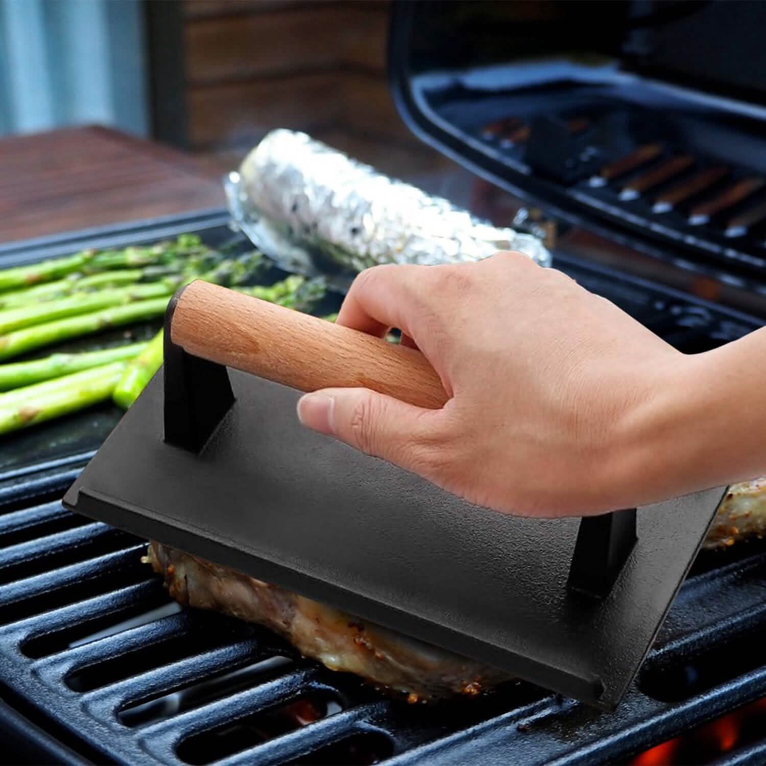 2-Pieces: Cast Iron Grill Press Pre-Seasoned Steak Weights Smash Burger Press DailySale