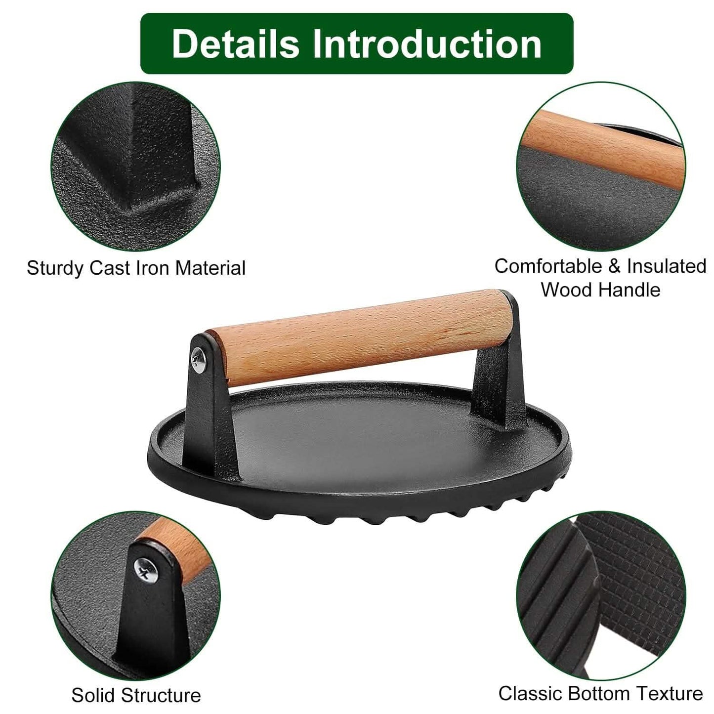 2-Pieces: Cast Iron Grill Press Pre-Seasoned Steak Weights Smash Burger Press DailySale