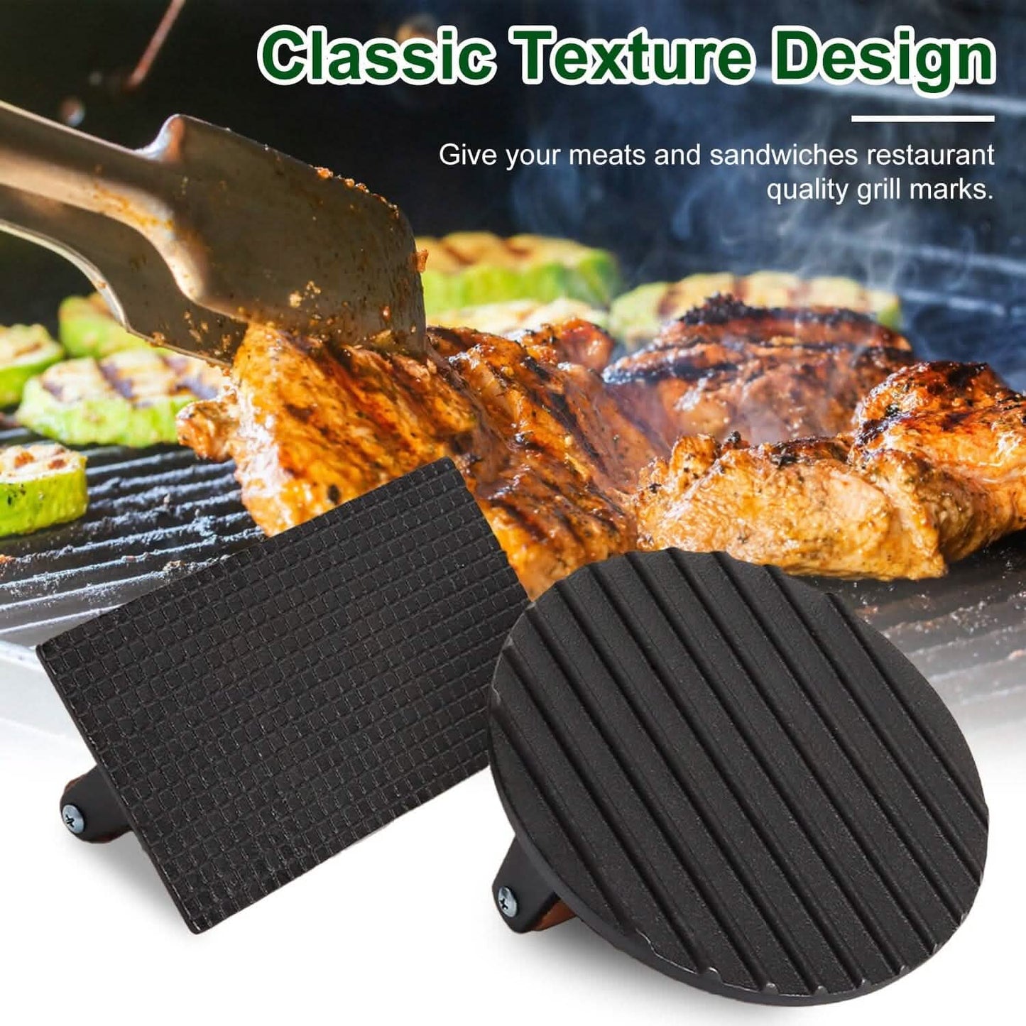 2-Pieces: Cast Iron Grill Press Pre-Seasoned Steak Weights Smash Burger Press DailySale