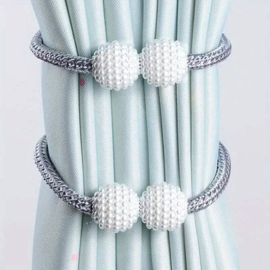 2-Pieces: Magnetic Curtain Tiebacks with Faux Pearls DailySale