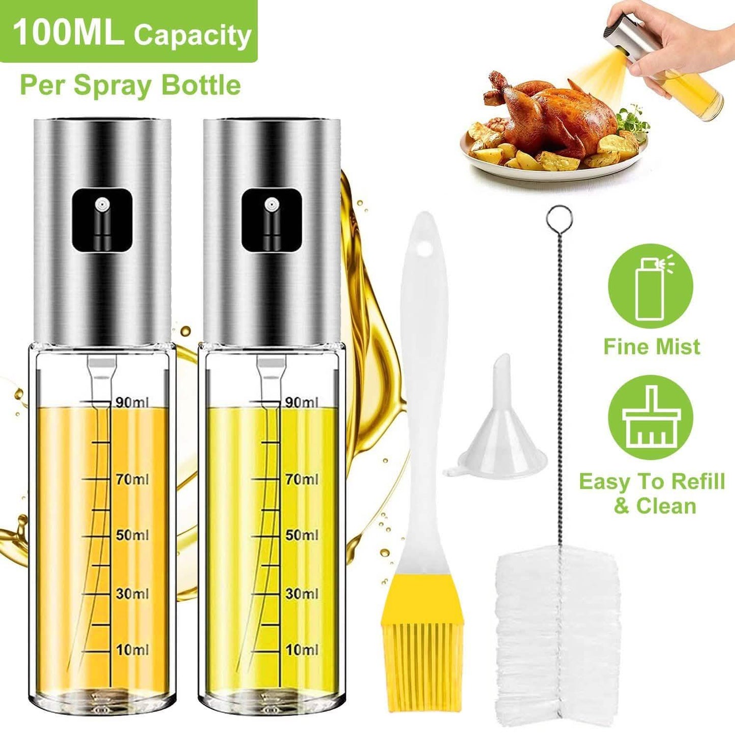 2-Pieces: Oil Dispenser Mister Refillable Stainless Steel Glass Vinegar with Measurement Oil Control Diet DailySale
