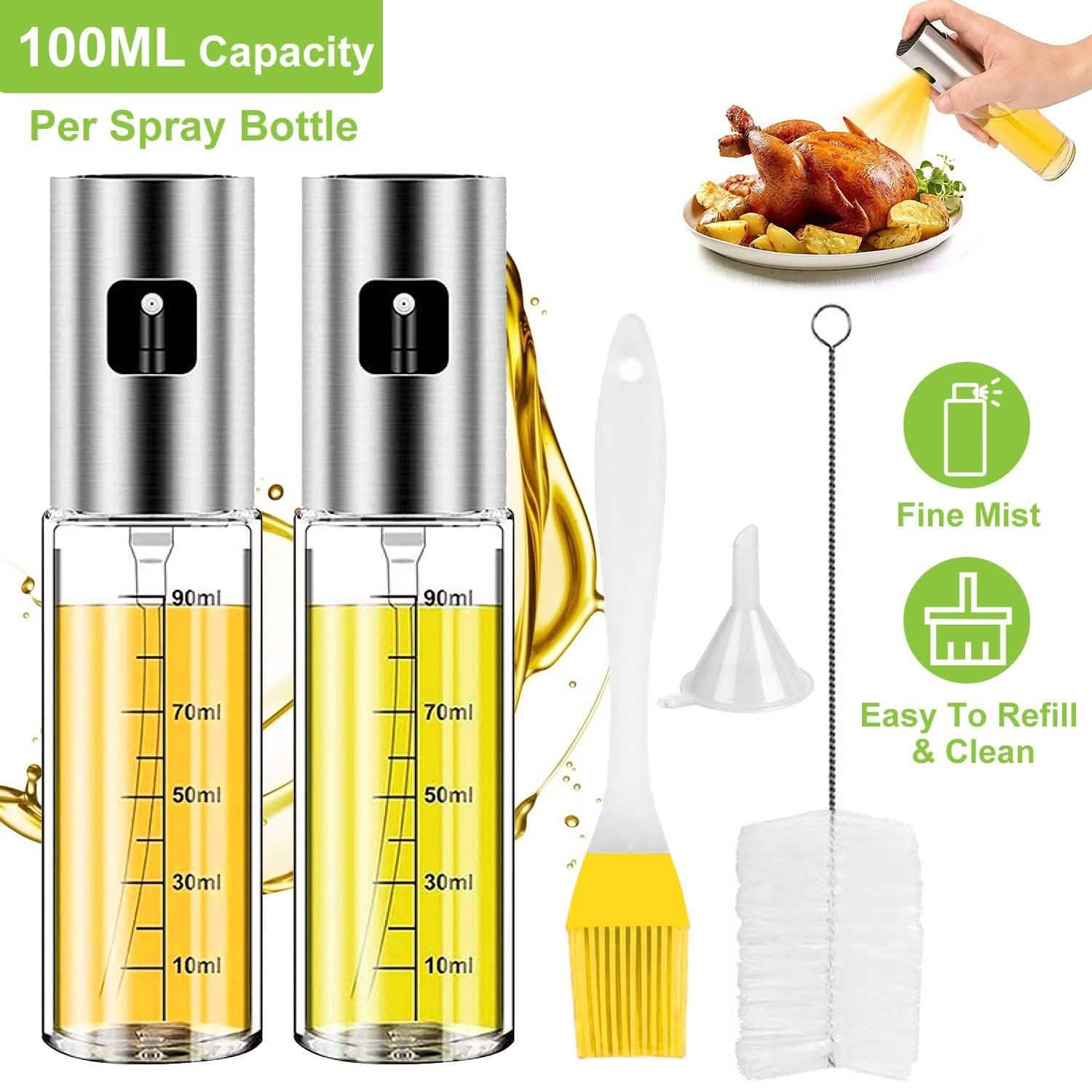 2-Pieces: Oil Dispenser Mister Refillable Stainless Steel Glass Vinegar with Measurement Oil Control Diet DailySale