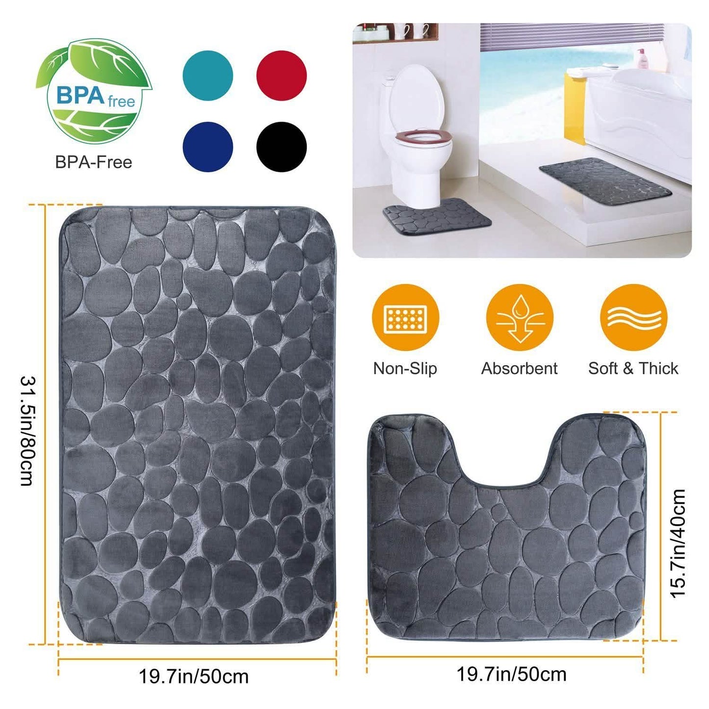 2-Pieces Set: Bathroom Rugs Luxury Flannel Non-Slip DailySale