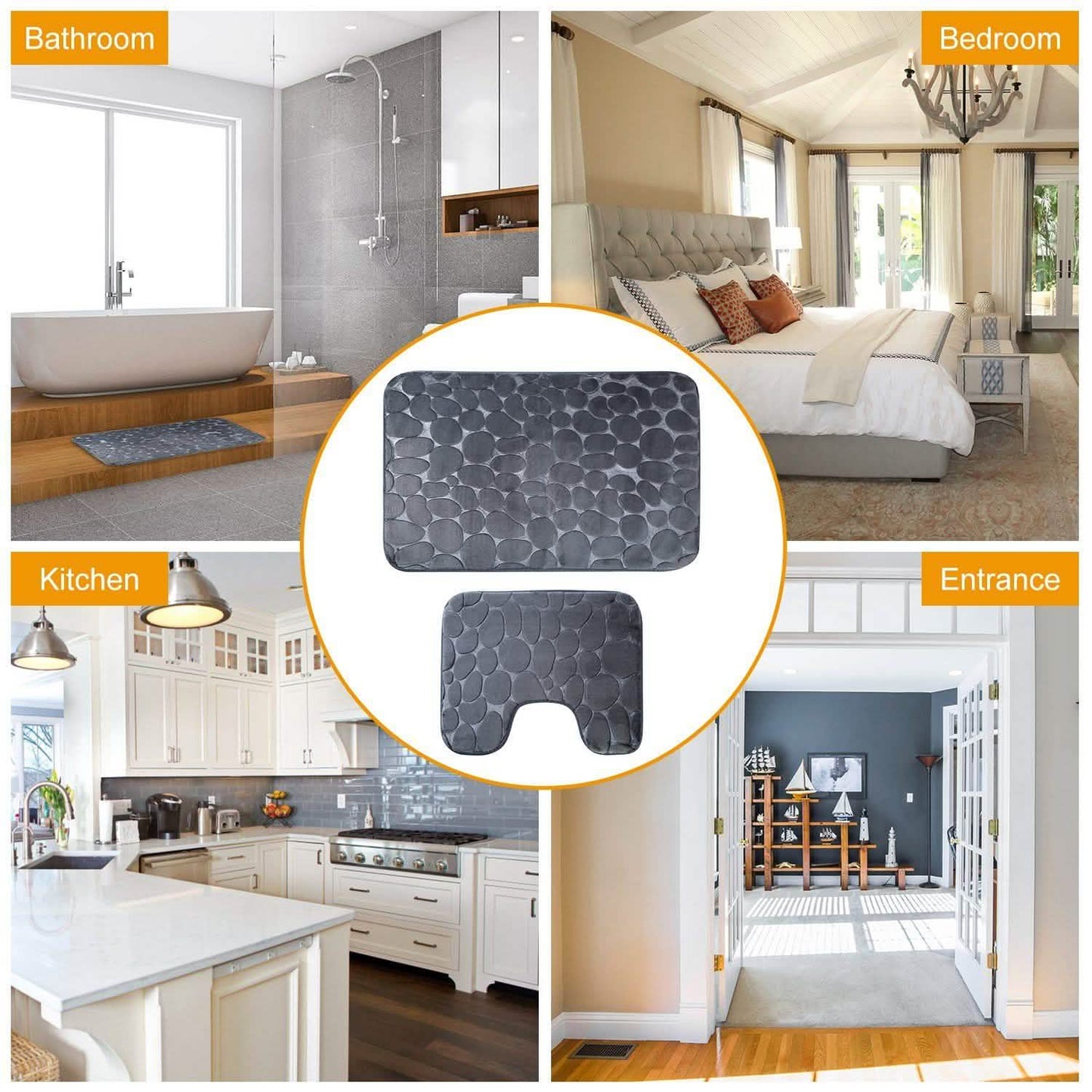 2-Pieces Set: Bathroom Rugs Luxury Flannel Non-Slip DailySale