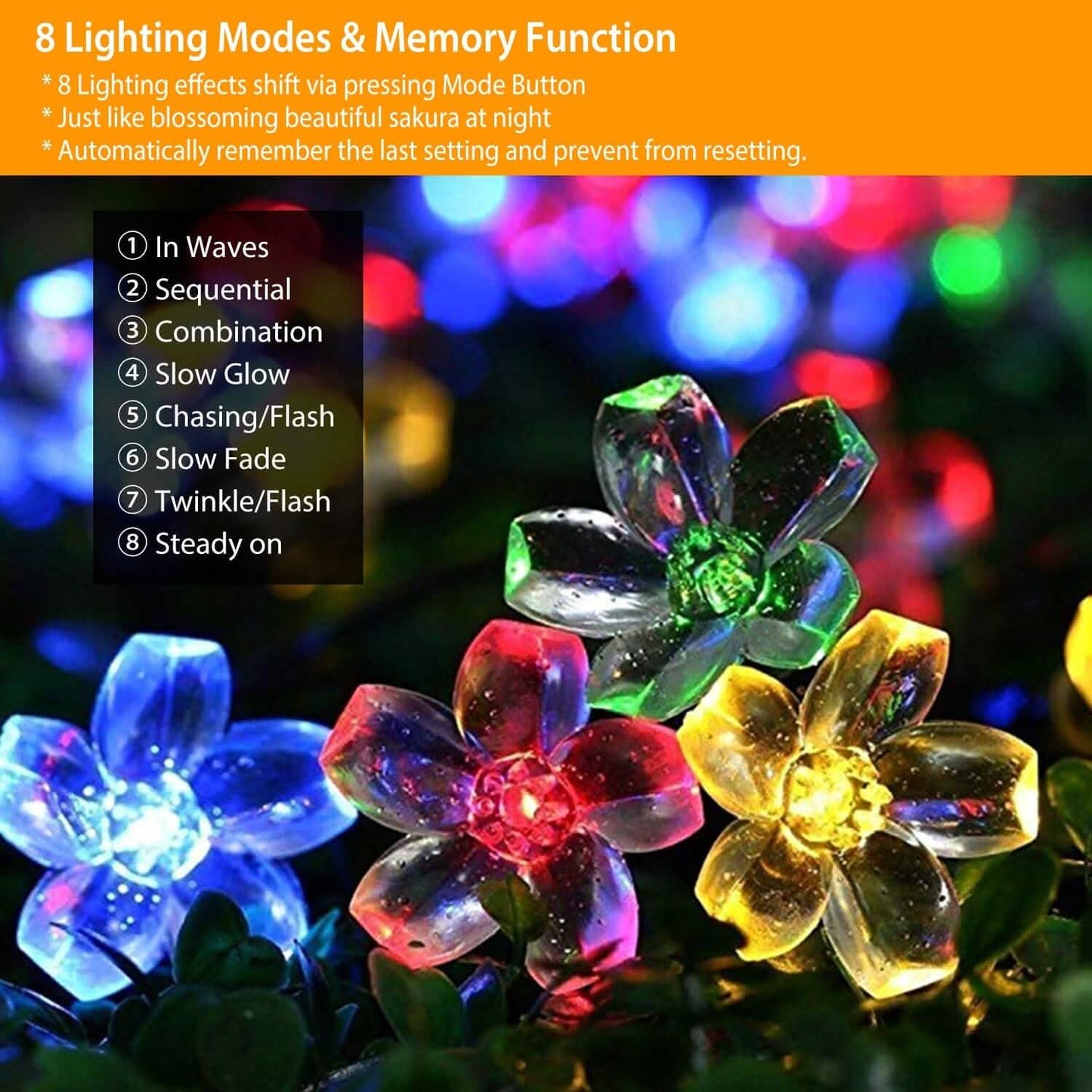 2-Pieces: Solar Power String Lights 50 LED Beads Fairy Sakura Flower DailySale