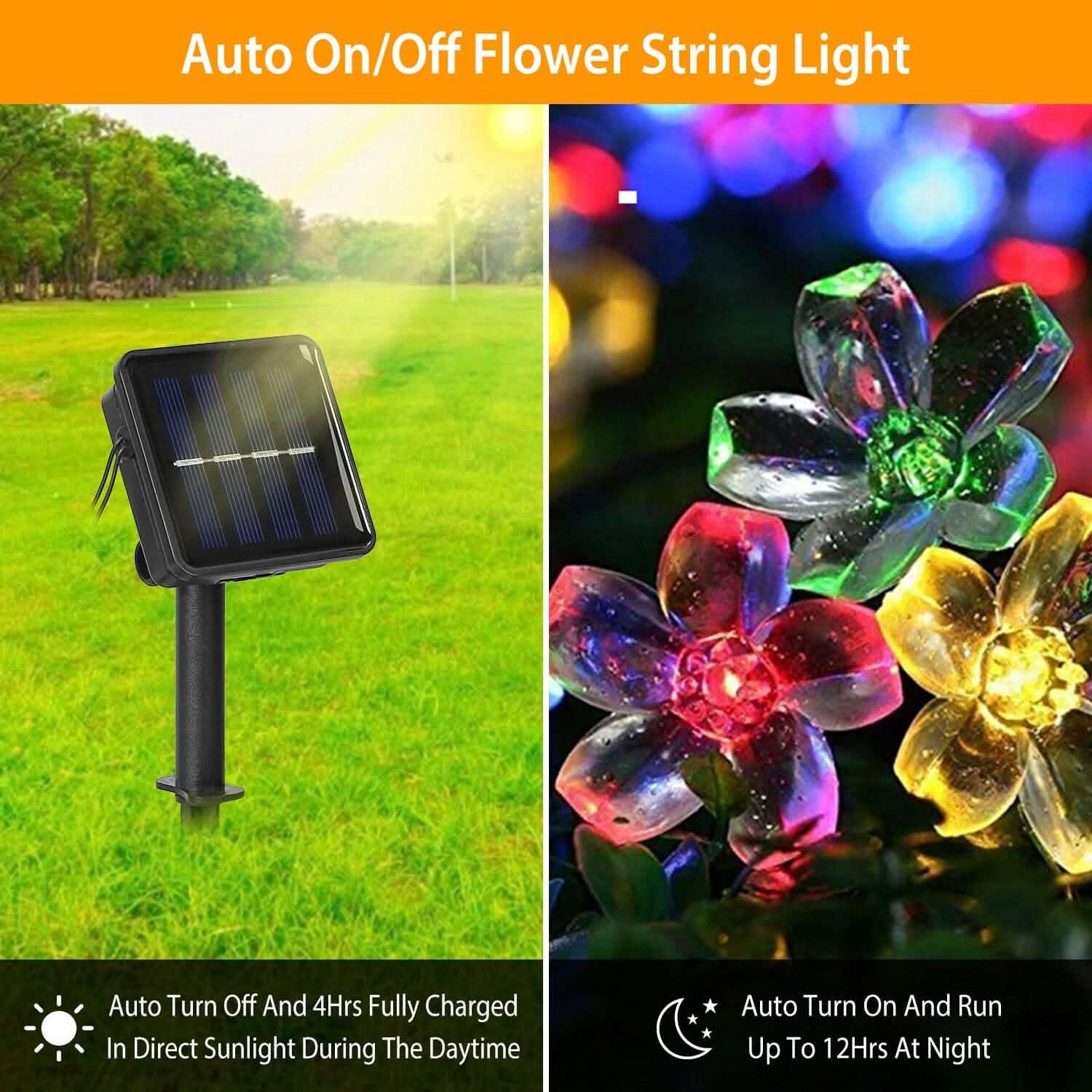 2-Pieces: Solar Power String Lights 50 LED Beads Fairy Sakura Flower DailySale