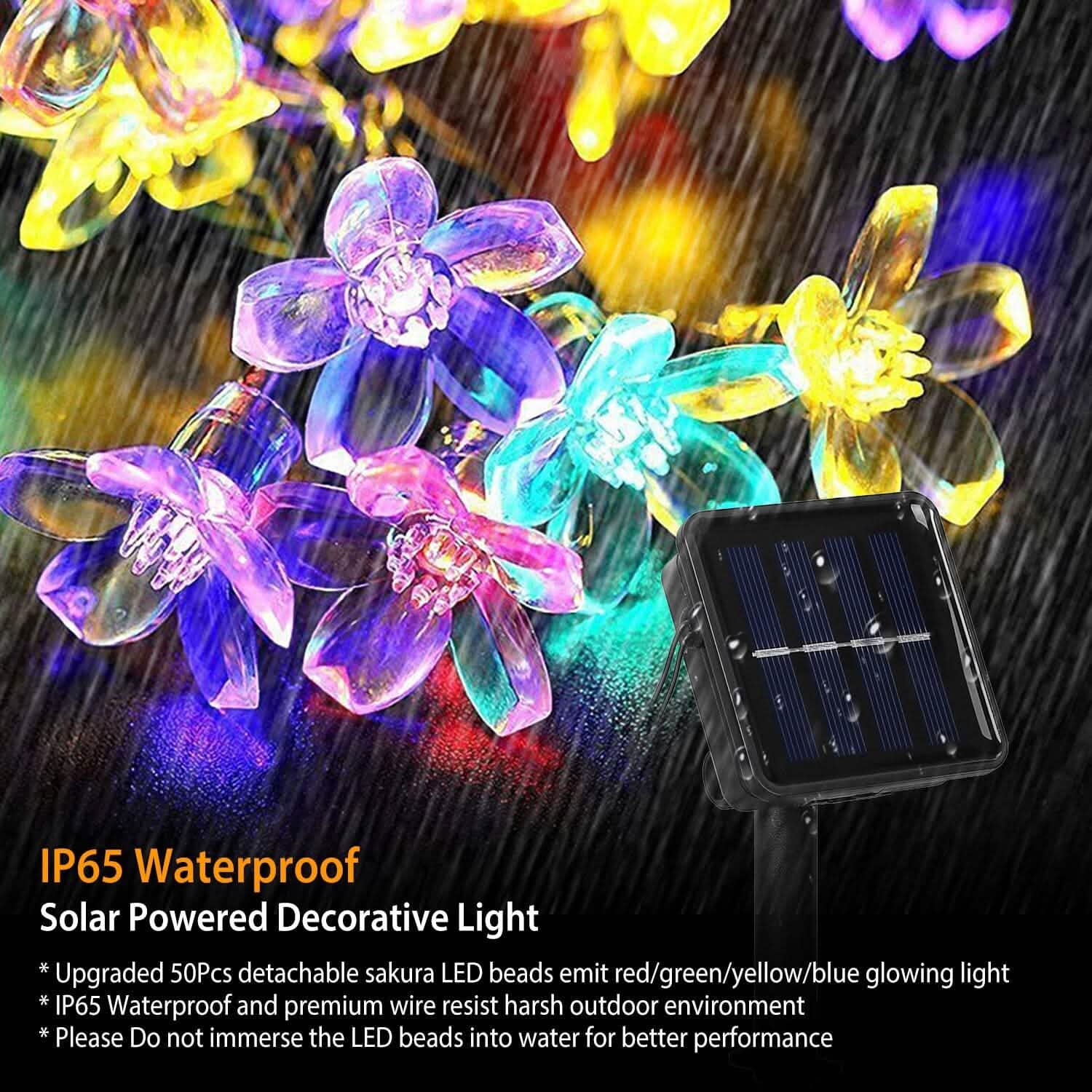 2-Pieces: Solar Power String Lights 50 LED Beads Fairy Sakura Flower DailySale