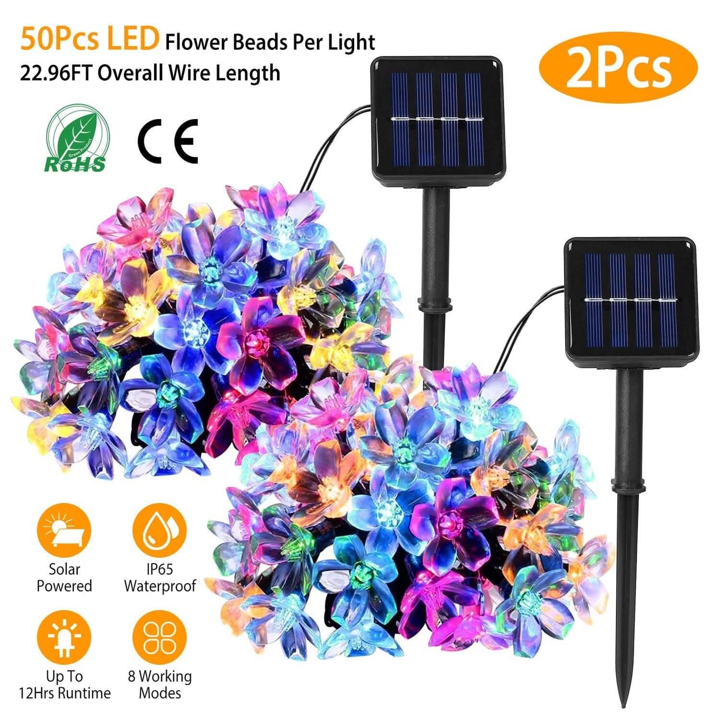 2-Pieces: Solar Power String Lights 50 LED Beads Fairy Sakura Flower DailySale