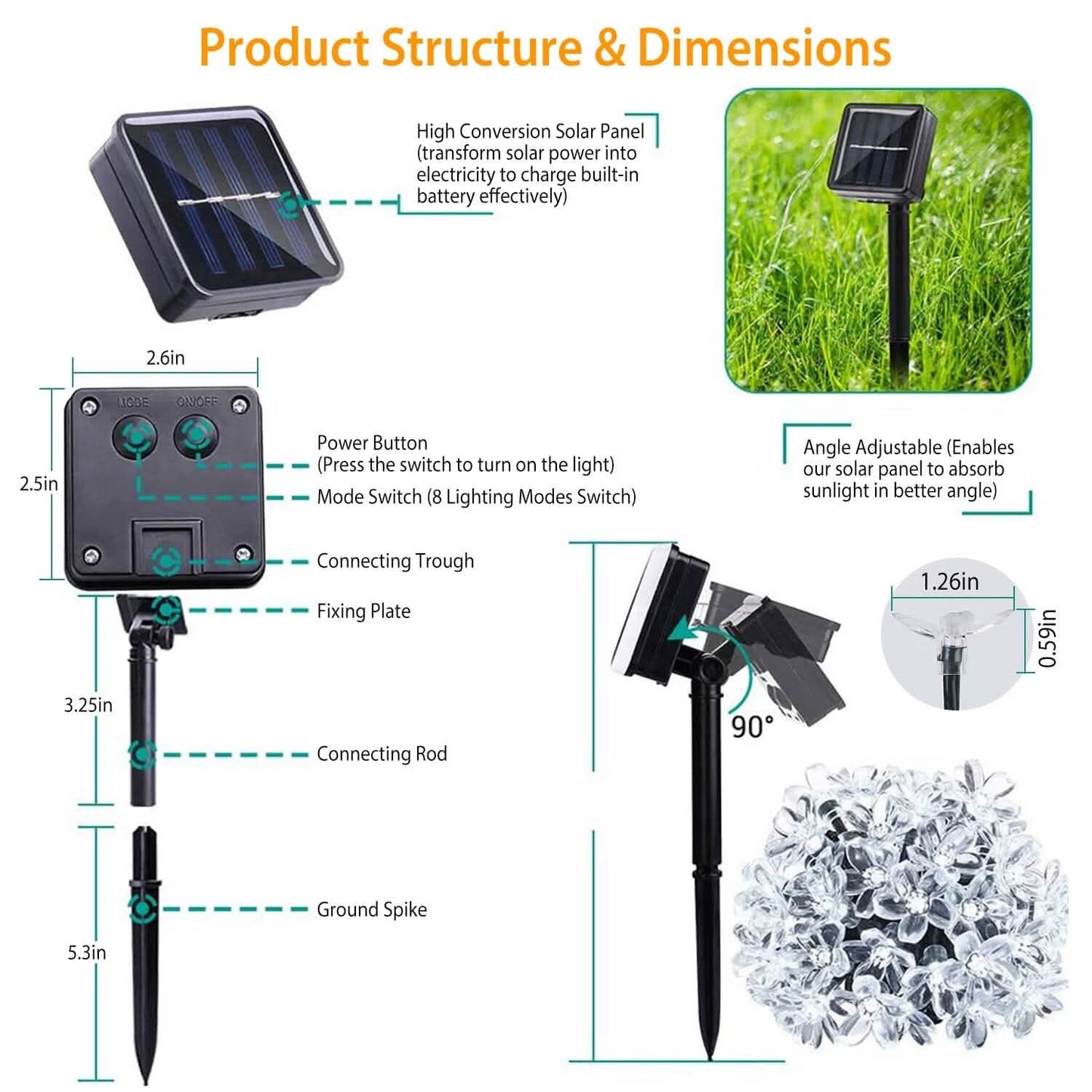 2-Pieces: Solar Power String Lights 50 LED Beads Fairy Sakura Flower DailySale