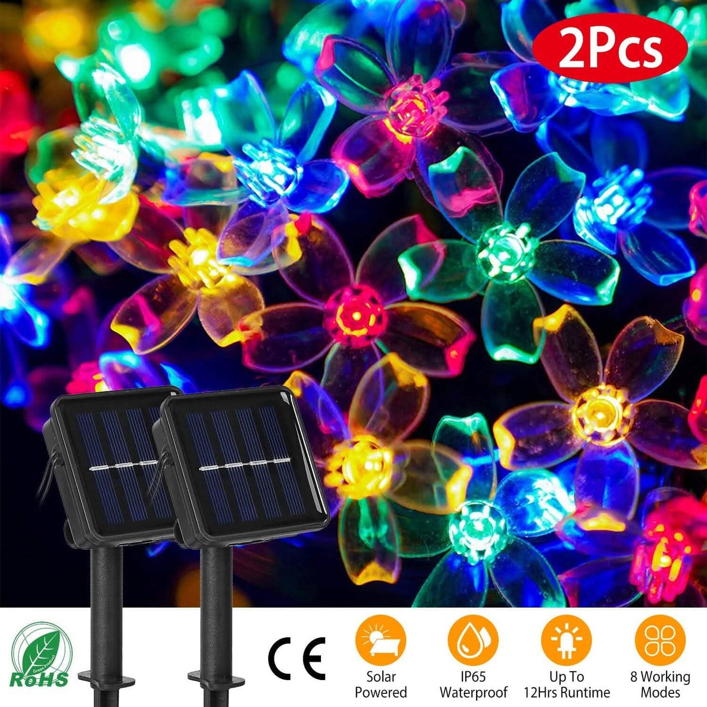 2-Pieces: Solar Power String Lights 50 LED Beads Fairy Sakura Flower DailySale