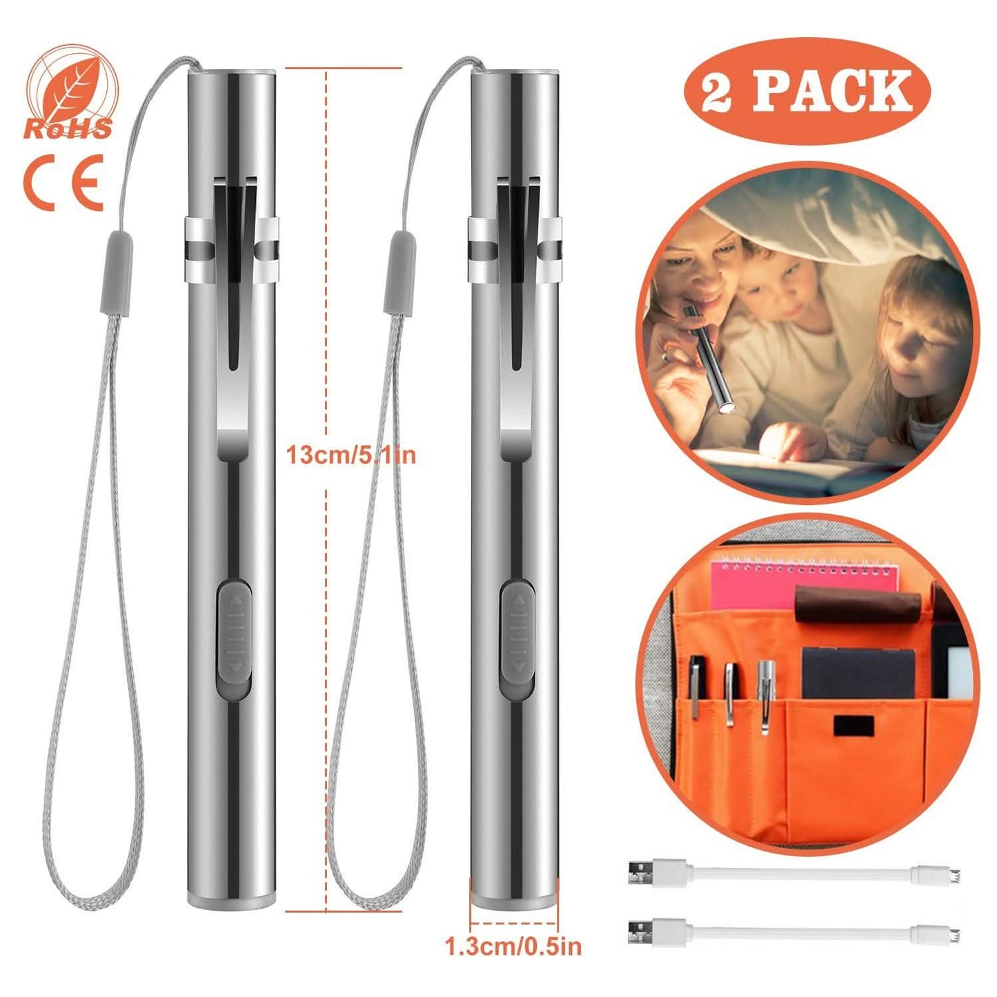 2-Pieces: Stainless Steel Flashlight Repair Water Resistant for Medical Students DailySale