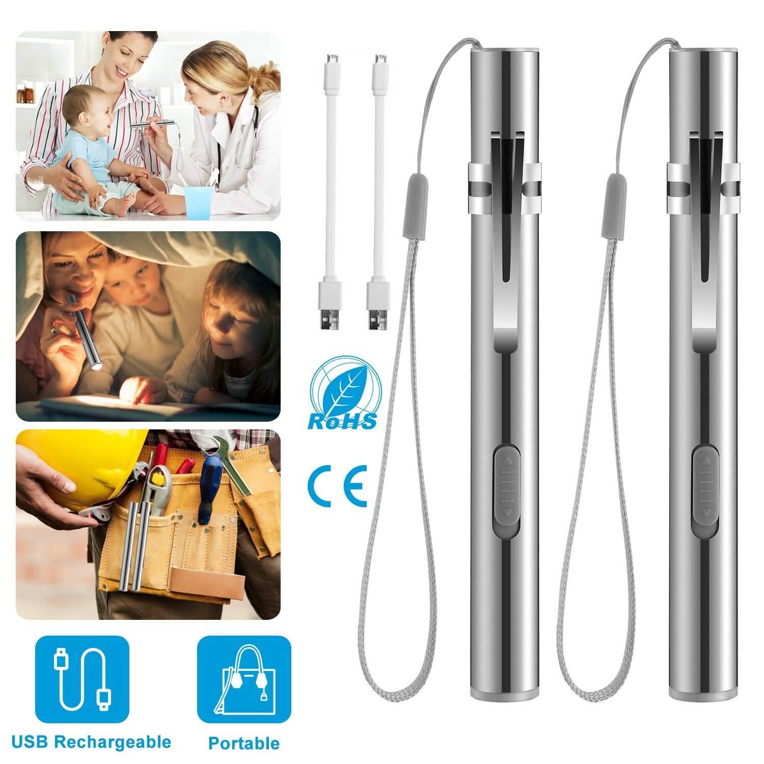 2-Pieces: Stainless Steel Flashlight Repair Water Resistant for Medical Students DailySale