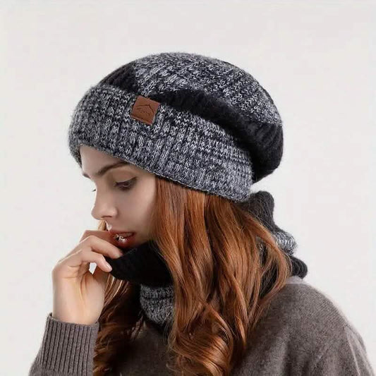 2-Pieces: Two-Tone Warm Knit Winter Hat DailySale