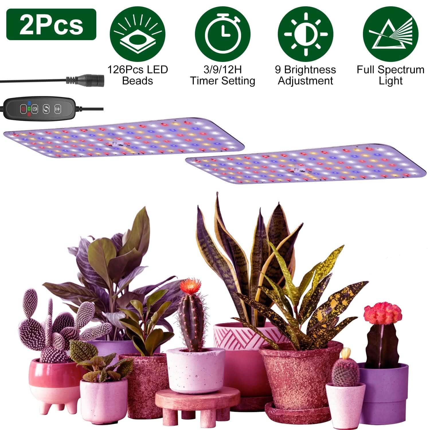 2-Pieces: Ultra-Thin LED Grow Lights for Indoor Plants with 126 LEDs DailySale