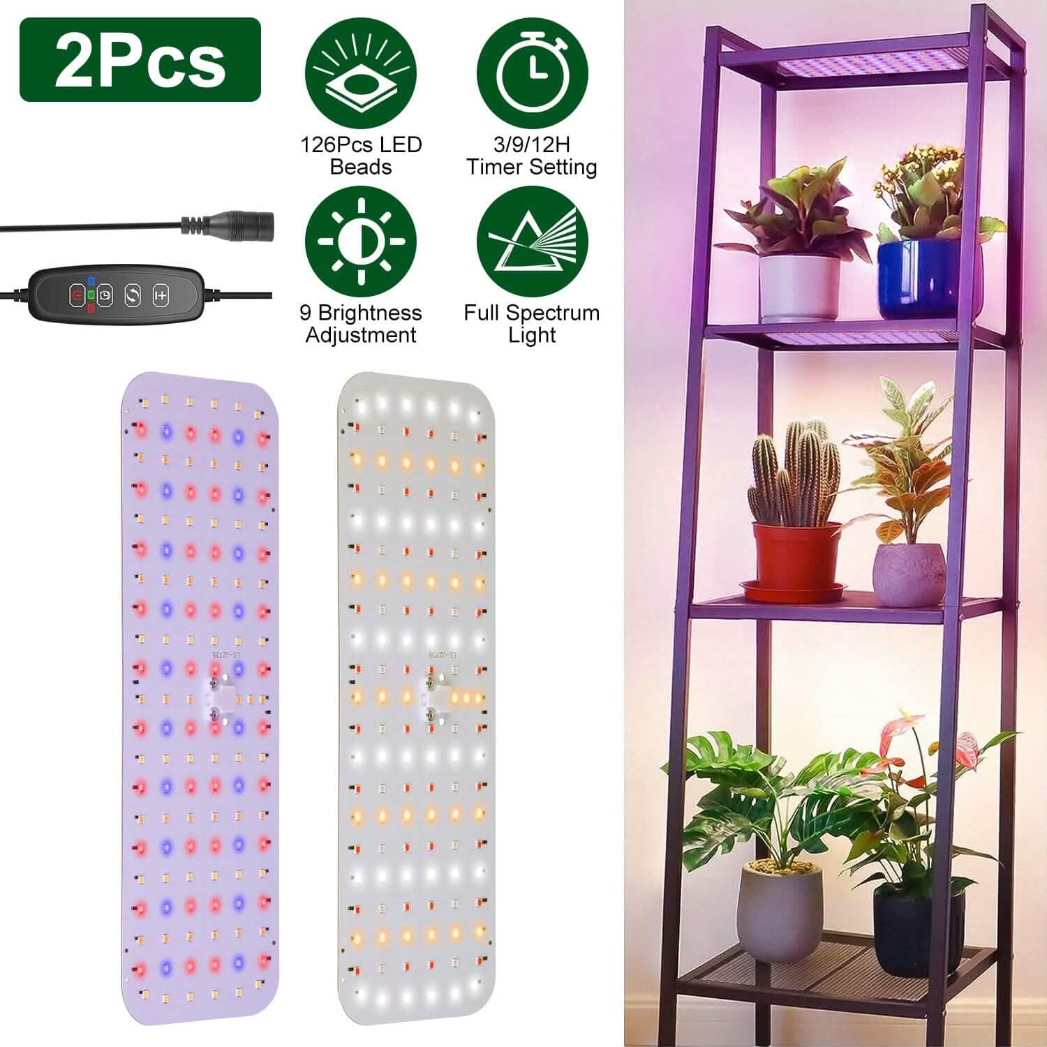 2-Pieces: Ultra-Thin LED Grow Lights for Indoor Plants with 126 LEDs DailySale