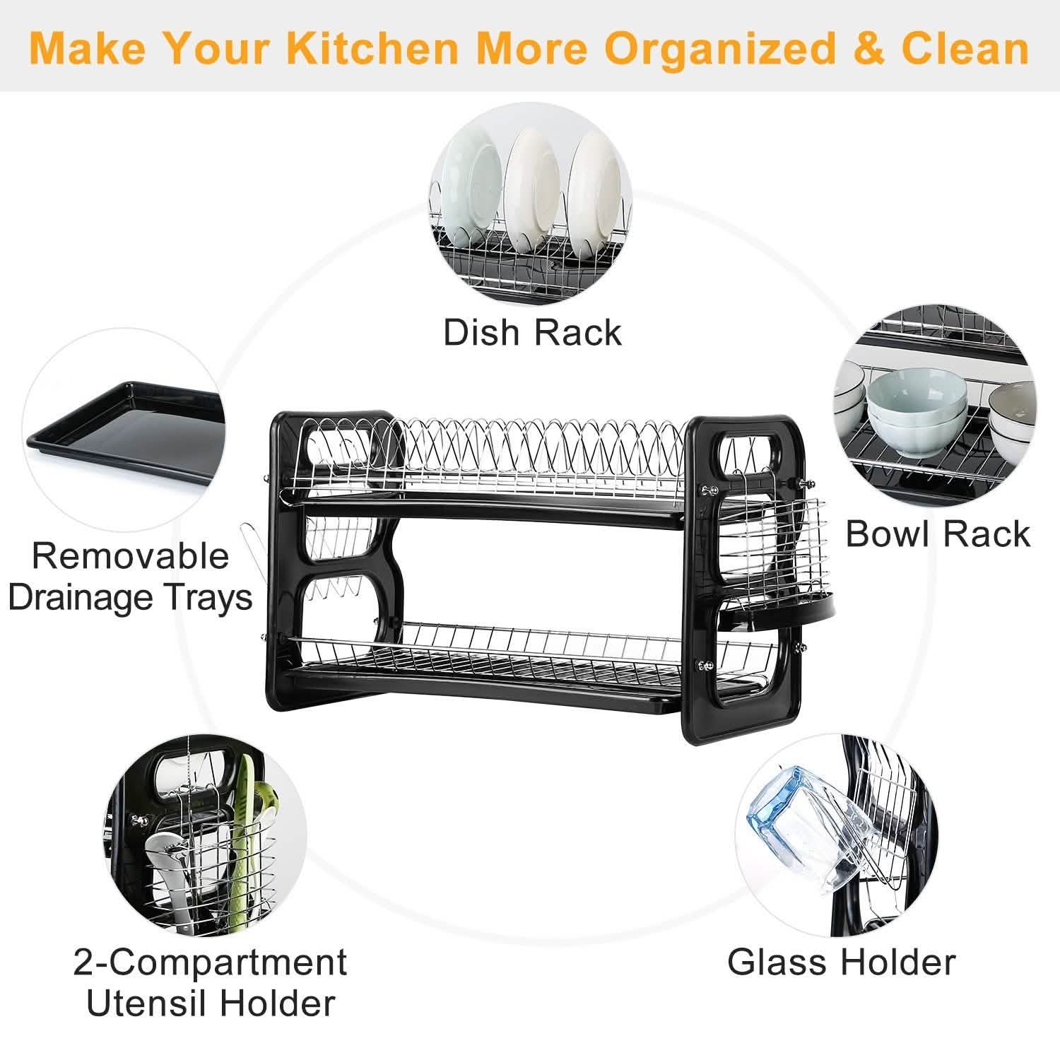 2-Tier Dish Drying Rack Drainboard Set DailySale