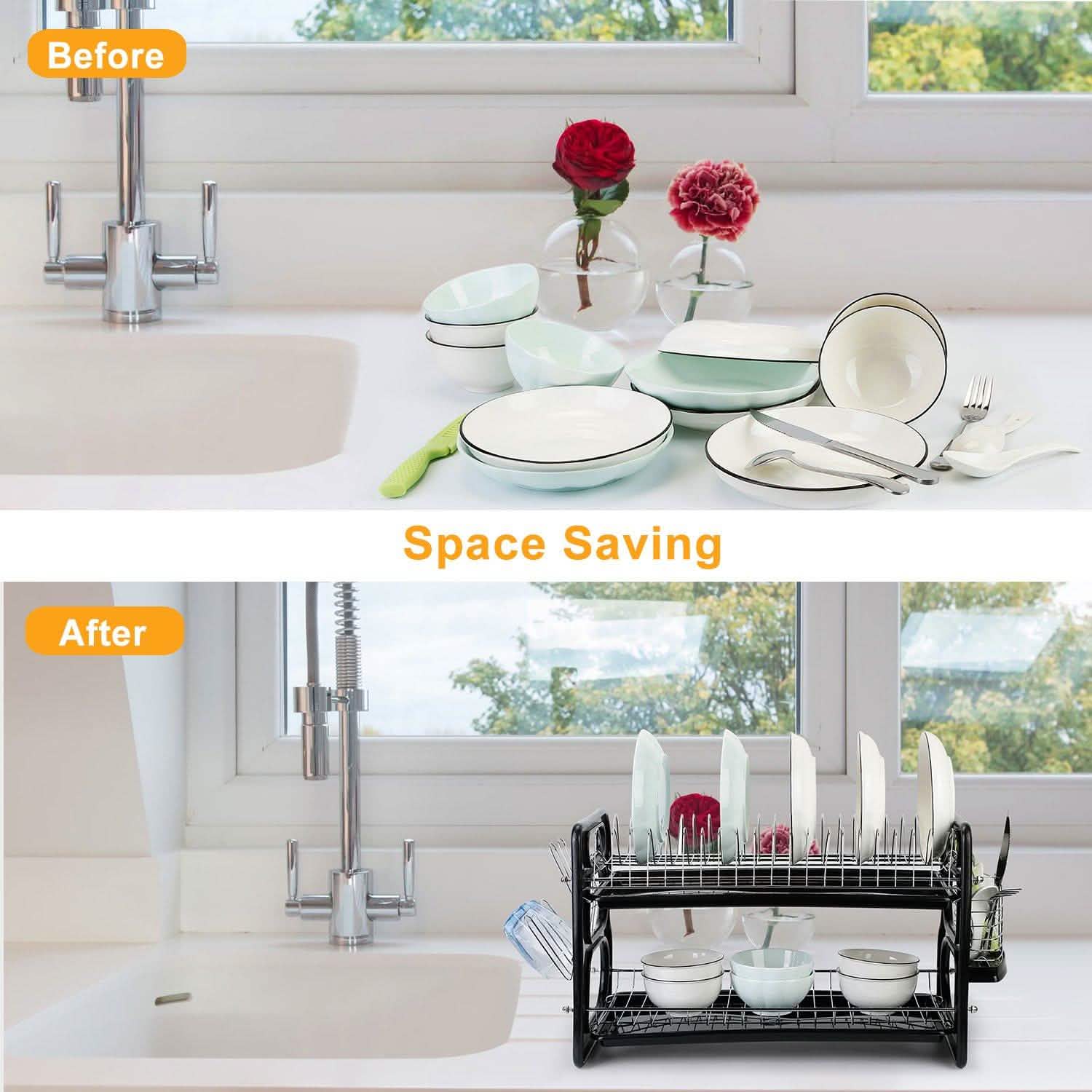 2-Tier Dish Drying Rack Drainboard Set DailySale