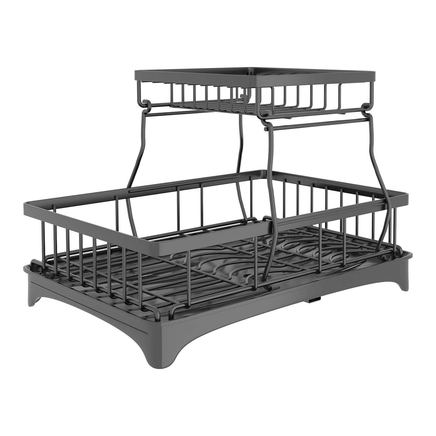 2-Tier Dish Rack Drainer Organizer Set with Utensil Cup Holder Rack Swivel Spout DailySale