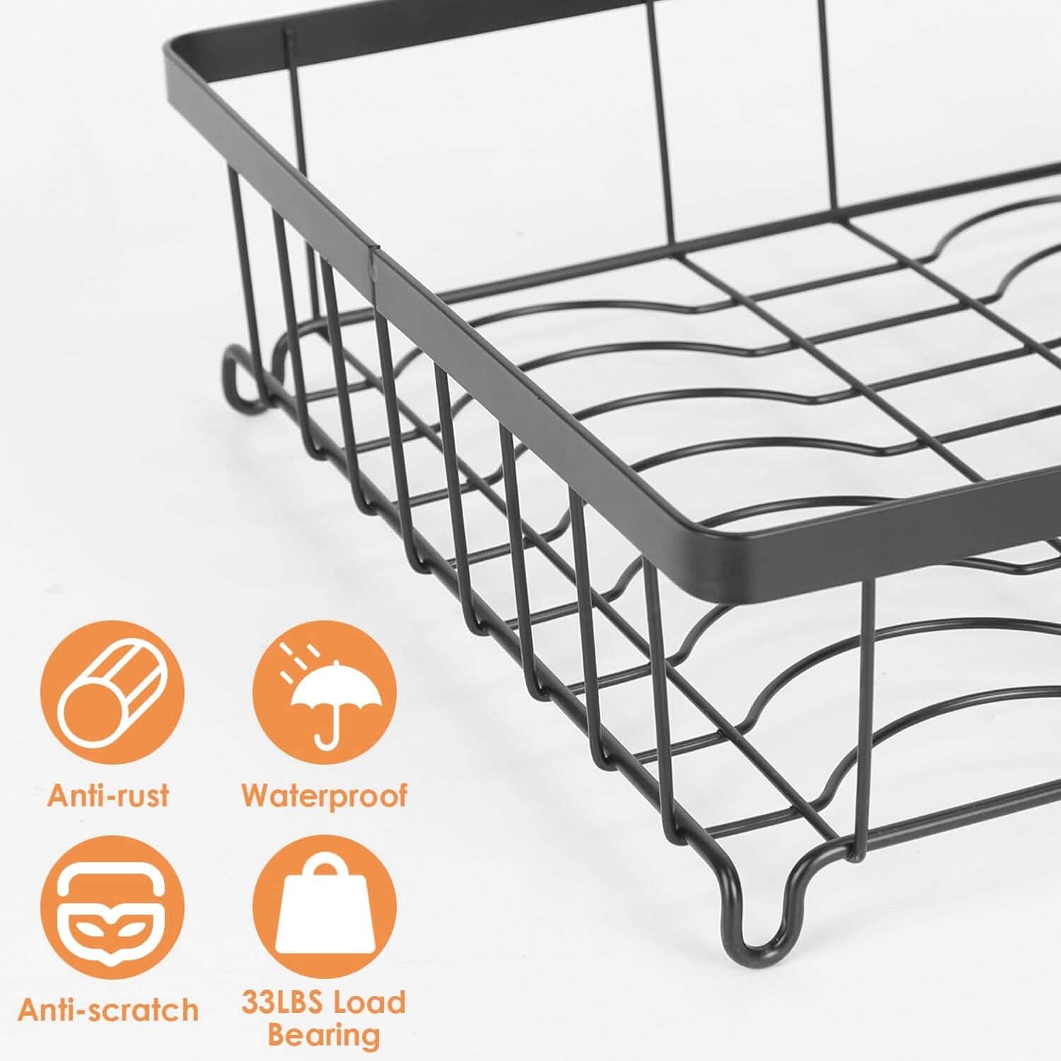 2-Tier Dish Rack Drainer Organizer Set with Utensil Cup Holder Rack Swivel Spout DailySale