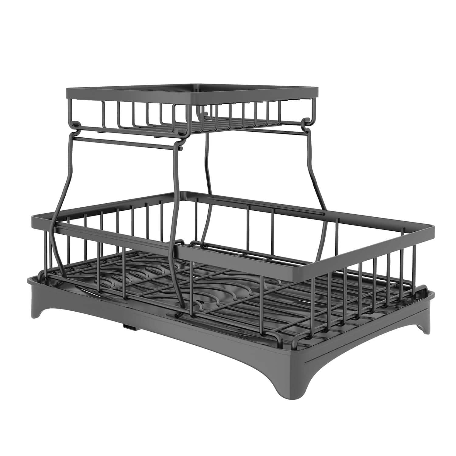 2-Tier Dish Rack Drainer Organizer Set with Utensil Cup Holder Rack Swivel Spout DailySale