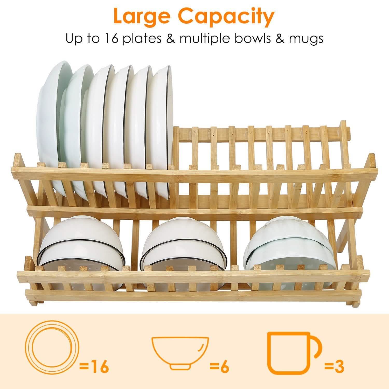 2-Tier Foldable Bamboo Dish Drying Rack DailySale